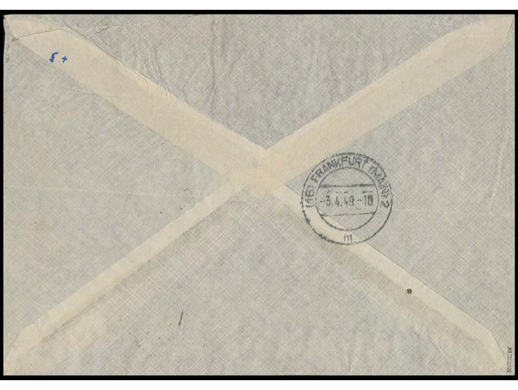 1 M. und 50 Pfg. als portogerechte Frankatur auf IAS-Luftpostbrief von "BERLIN-CHARLOTTENBURG 1.4.49" via Frankfurt in die US