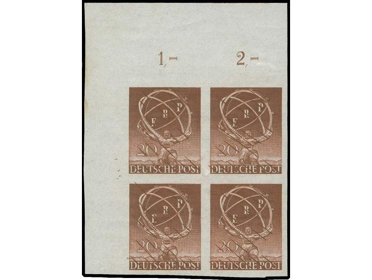 dito, ungezähnt, postfrischer 4er-Block aus der linken oberen Bogenecke, sign. Schlegel BPP (Mi. 4.000,-)