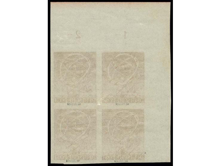 dito, ungezähnt, postfrischer 4er-Block aus der linken oberen Bogenecke, sign. Schlegel BPP (Mi. 4.000,-)