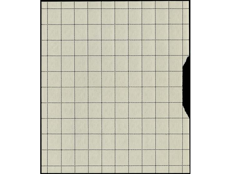 1Pfg. olivschwarz, gez. 11:11½, Papier z, kompletter Bogen mit schwarzer sechsstelliger Bogenzählnummer 200296, die letzte Zi