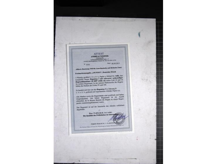 1Pfg. olivschwarz, gez. 11:11½, Papier z, fast kompletter Bogen (Feld 93 und 100 fehlend) mit schwarzer sechsstelliger Bogenz