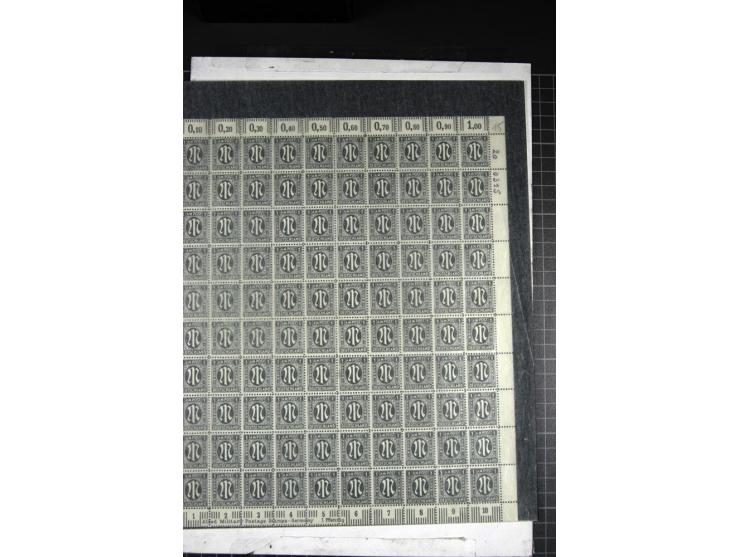 1 Pfg. olivschwarz, gez. 11½, Papier z, kompletter Bogen mit schwarzer sechsstelliger Bogenzählnummer 200296, handschriftlich
