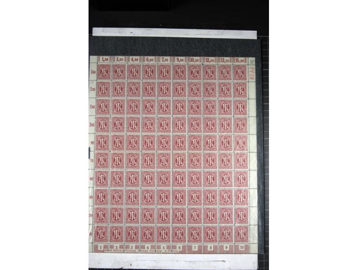 15 Pfg. karminrot, gez. 11½:11, Papier z, kompletter Bogen mit roter vierstelliger, handschriftlicher Bogenzählnummer 8450, n