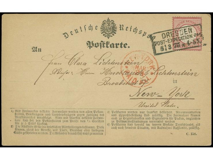  Großer Schild 1 Groschen als 10 Pfennig-Marke gebraucht mit Ra3 "DRESDEN POST-EXPEDITION No. 1 8/3 75" auf Postkartenformula