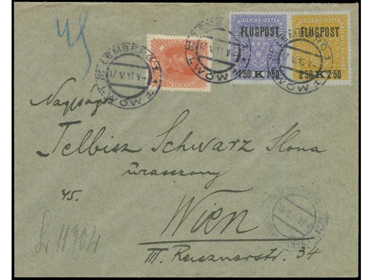 1918, 2.50 kr. on 3 kr. dark ocre, perf. 11½ with additional franking tied by cds. "LEMBERG 17.V.18" to cover to Vienna, scar