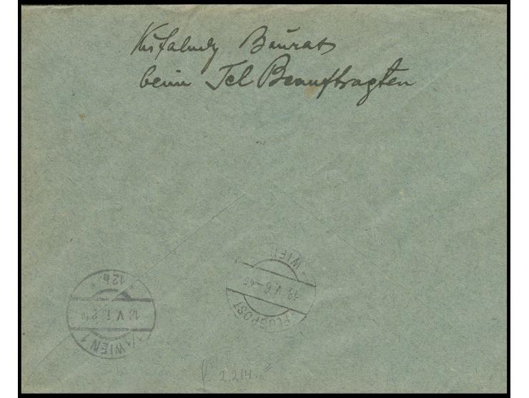 1918, 2.50 kr. on 3 kr. dark ocre, perf. 11½ with additional franking tied by cds. "LEMBERG 17.V.18" to cover to Vienna, scar