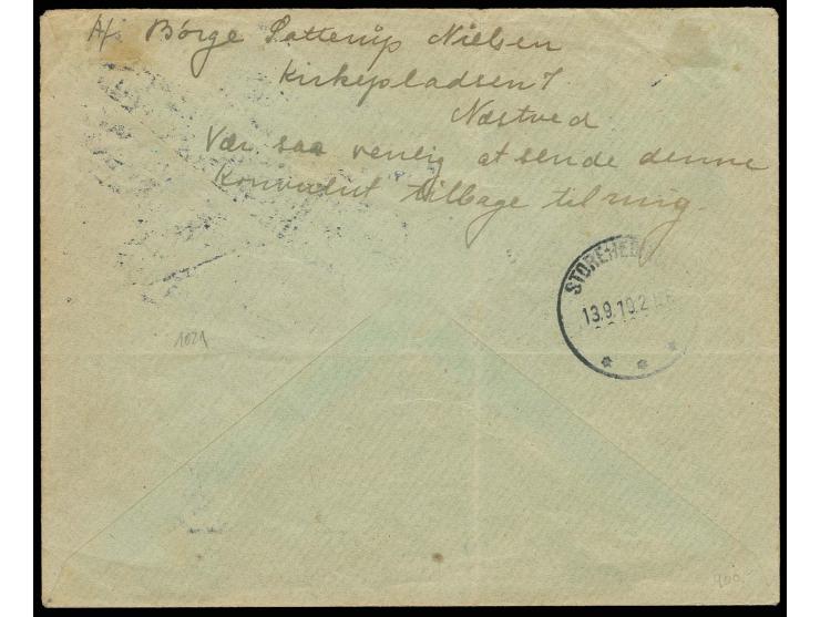 1919, First Airmail Flight Naestved to Storehedinge by Otto Reichter, semi-official 50ø vignette and 10 ø additional franking