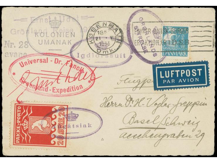 Dr. Arnold Fanck Greenland Expedition, picture postcard showing Ernst Udet, from Nugatsiak via Igdlorssuit to Umanak and from
