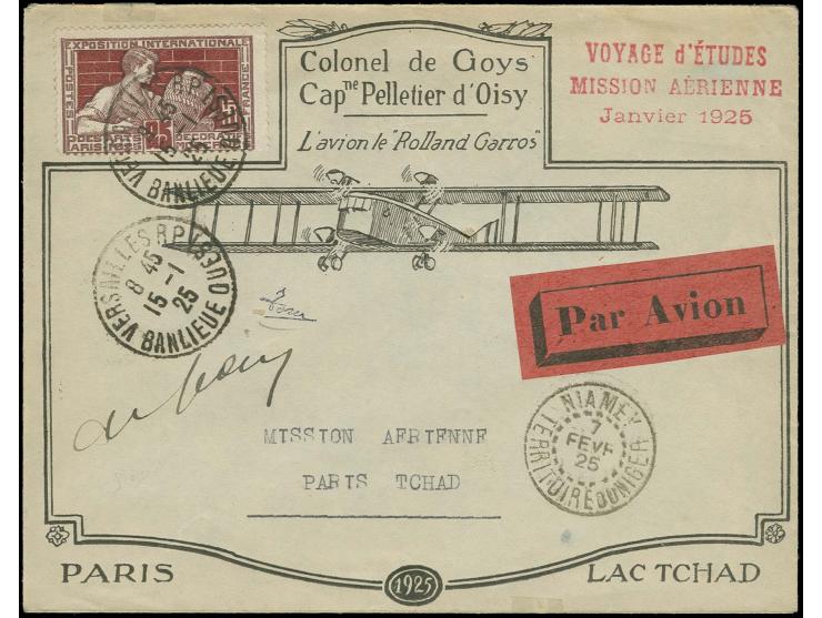 1925, Survey Flight Paris - Lake Chad: franked illustrated cover "L'avion le 'Rolland Garros' with cds. "VERSAILLES RP 15 1 2