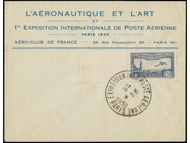 E.I.P.A 30 1,50 fr. blue with left sheet margin also showing the perfin, tied by special cancellation to special pre-printed 