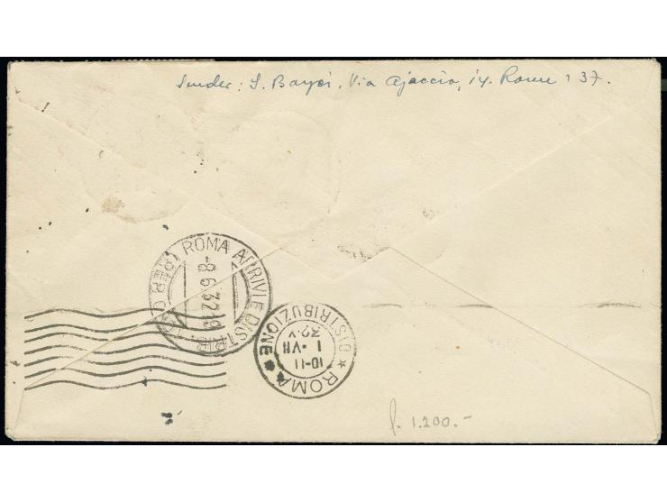 1932, Transatlantic Solo-Flight, cover from Le Havre addressed to Rome, with five line cachet "BENVENUTO A ROMA MRS. AMELIA E