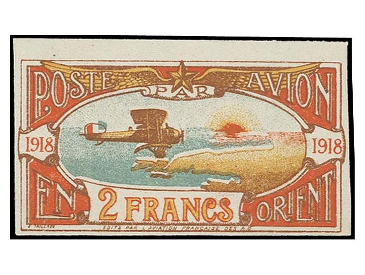 1918, Semi-official airmail stamp, for use on military postal service, for the flights from Constantinopel to Bucharest: 2 fr