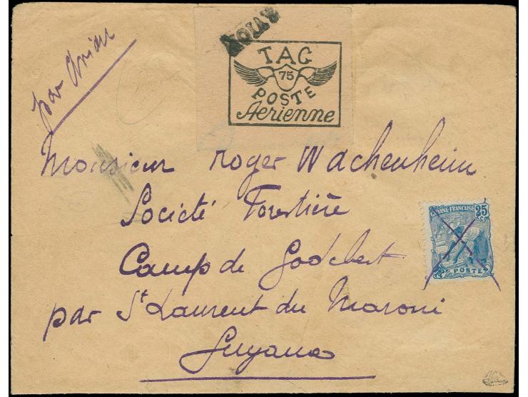 Cayenne - St. Laurent, cover franked with Winget helmet 0.75 fr. on salmon paper and additional franking tied by pen cross. r