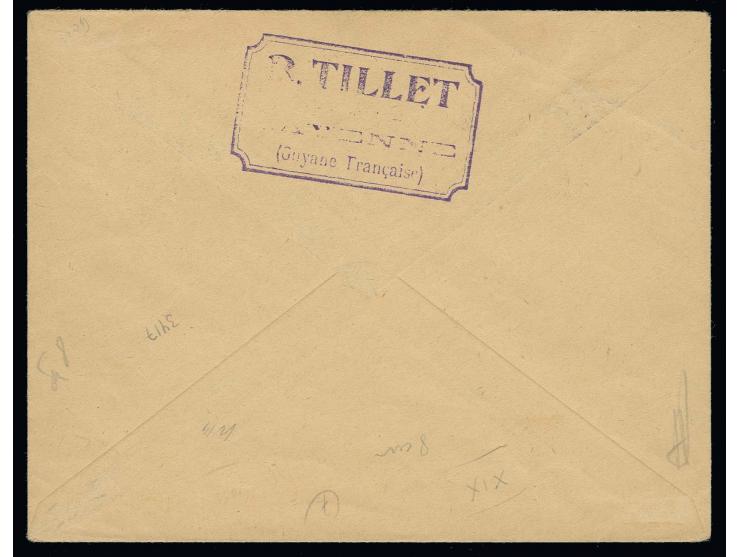 Cayenne - St. Laurent, cover franked with Mercury  0.75 fr. on grey paper and additional franking tied by cds. and straight l