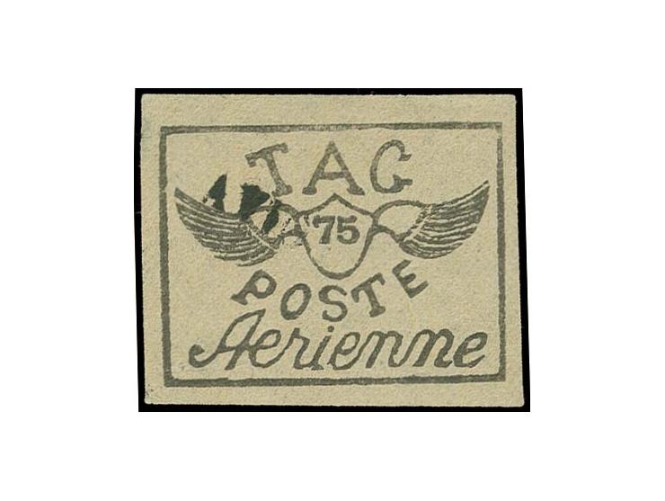 75 c. on yellow, used with straight line "AVION", small thin spot at upper left, otherwise very fine, Behr certificate