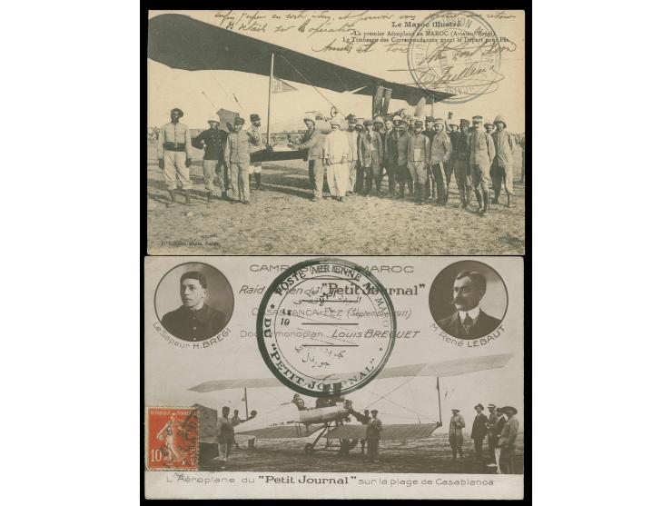 1911, Experimental Flight Casablanca -Rabat-Meknes-Fez, two picture postcards showing the "Petit Journal" shortly before its 