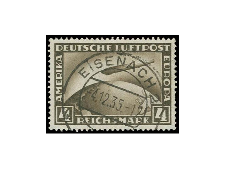 1928, Zeppelin 4 M. with upright watermark, with very clear cancel "EISENACH -4.12.35", two short perfs, otherwise in usual c