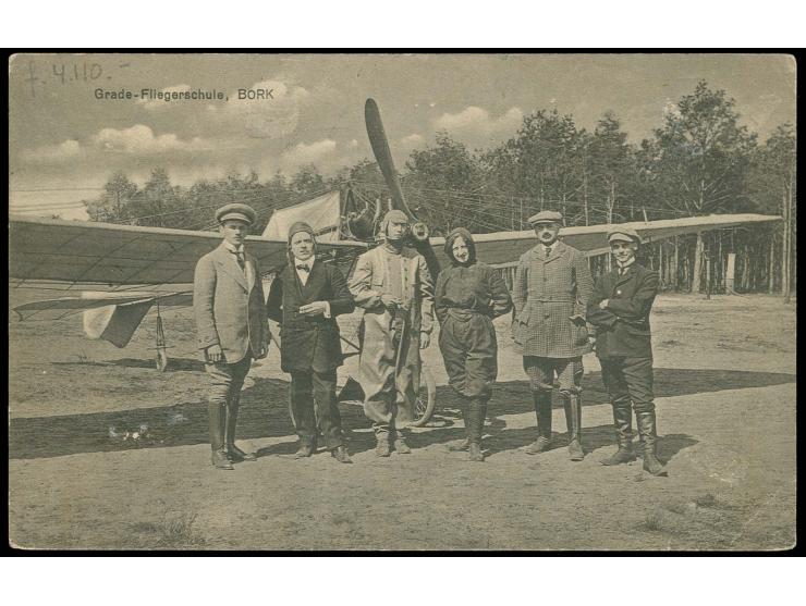 Borck-Brück Flight, Airmail stamp with additional franking Germania 5 pfg. tied by special cachet "FLUGBEFÖRDERUNG BORK-BRÜCK