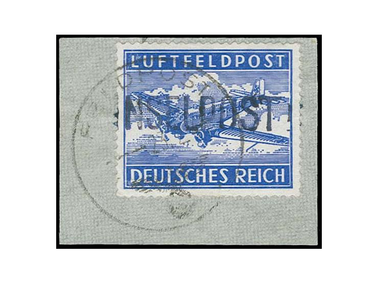Leros perforated, black-blue overprint (type II), with clear datestamp " 23.05.45" of the local field post office in Port Lag
