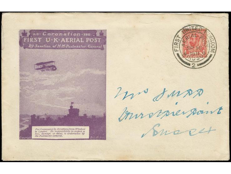 1911, Coronation Aerial Post, Windsor - London, Privilege Mail: large size envelope franked with 1 d. with clear Windsor die 
