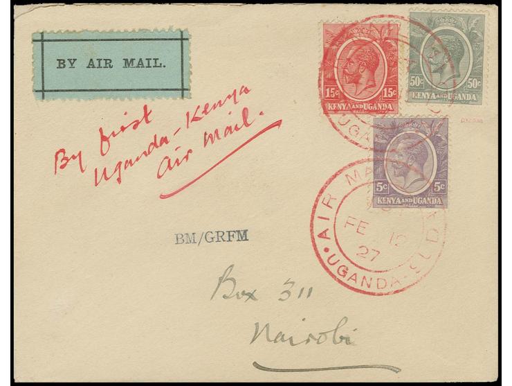 1927, First Flight Jinja - Kisumu, cover from Jinja addressed to Nairobi with arrival mark, with the special red cachet "AIR 