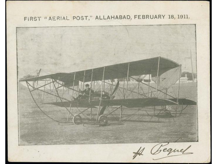 1911, World's First Official Airmail Flight, picture postcard of the plane, with special magenta cachet "FIRST AERIAL POST U.