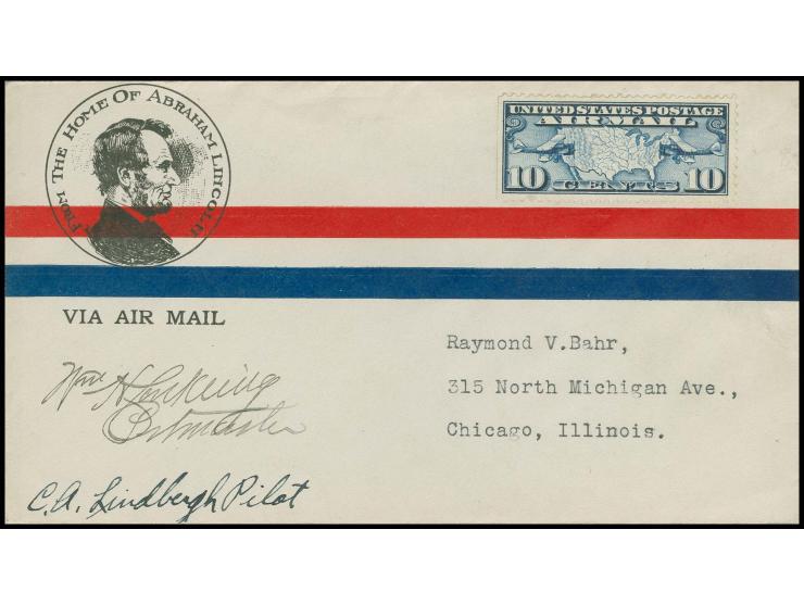 1926, CAM2-Testflug St. Louis-Chicago 10.4., Brief mit Unterschrift "C.A. Lindbergh Pilot" und zusätzlich Signatur "W.m. Comk