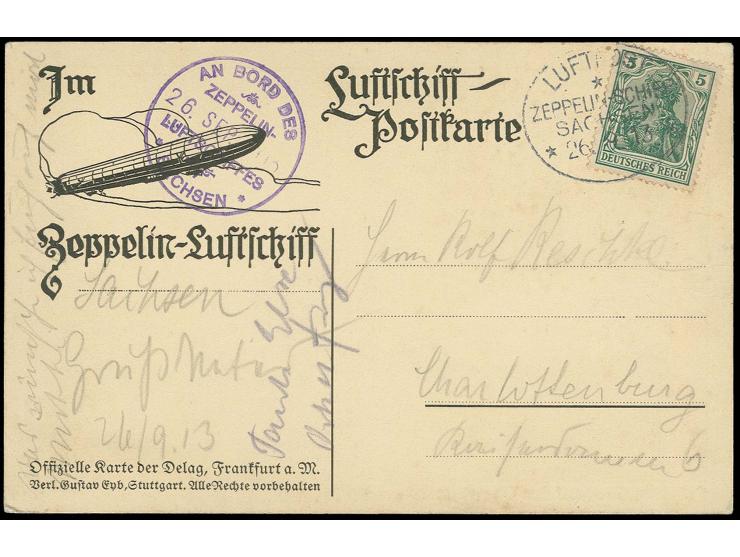 SACHSEN: 1913, Delag-Karte "Blick vom Observatorium" mit Bord- und Bordpoststempel vom 26.9." sowie Grußtext nach Charlottenb