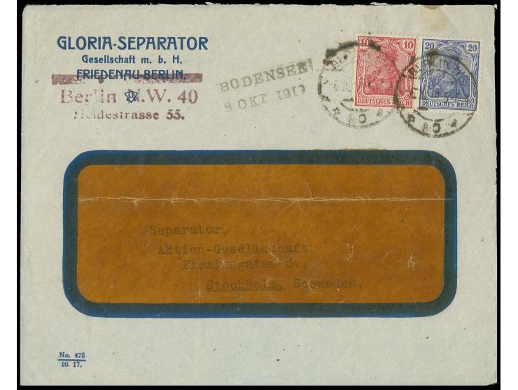 BODENSEE (LZ 120): 1919, Sonderfahrt nach Stockholm: Brief mit grünem Stempel "BODENSEE 8 OKT 1919", frankiert mit Germania 1