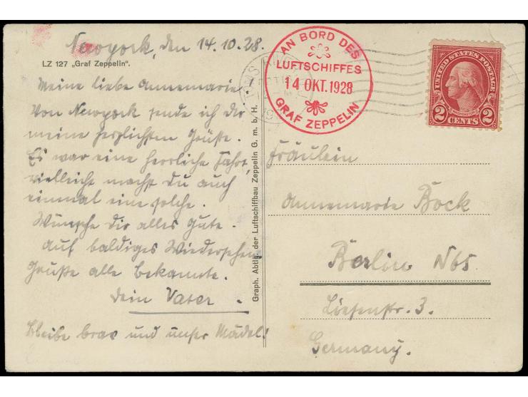 1928, Amerikafahrt, Abwurf Toms River, mit US-Marke 2 C. frankierte Fotokarte mit Maschinen-Stempel "TOMS RIVER OCT.16." und 