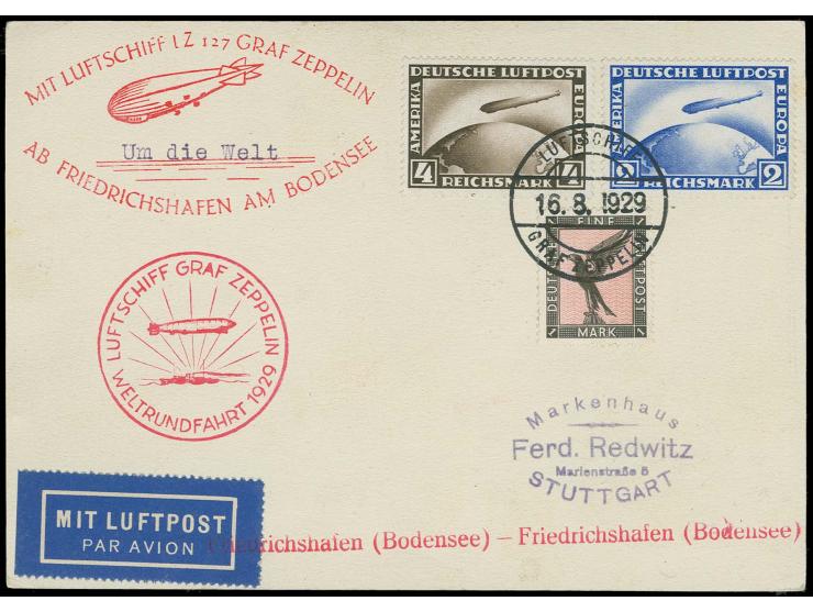 1929, Weltrundfahrt, Friedrichshafen-Friedrichshafen, Karte mit Bordpoststempel