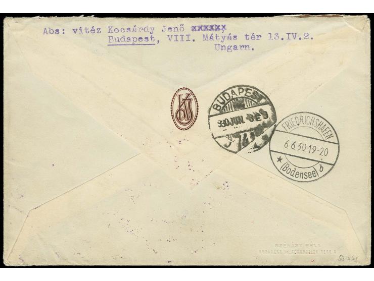 1930, Südamerikafahrt: Auflieferung Friedrichshafen bis Friedrichshafen (Rundfahrt), Brief mit je 2 Einzelwerten Südamerikafa