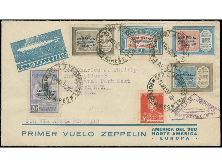 Argentinische Post: Brief mit komplettem Satz und Freimarke 5 C. nach New York, teils etwas fleckig, sonst in guter Erhaltung