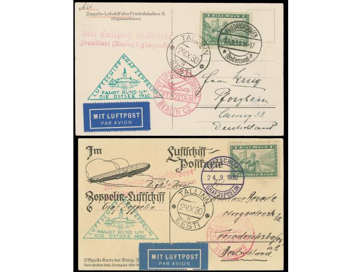 1930 Ostseefahrt, Abwurf Tallinn, je eine Karte mit Burg Rheinstein 1 M. als Bordpost bzw. Auflieferung Friedrichshafen, gute