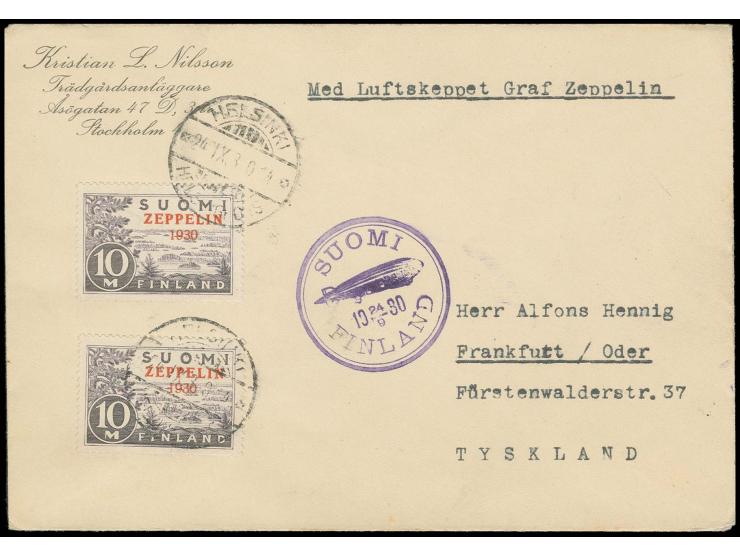 1930, Ostseefahrt: Finnische Post: Firmenvordruckbrief mit 2 Sonderbriefmarken nach Frankfurt, Pracht