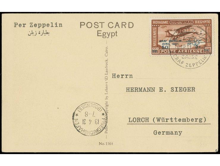  1931, Landungsfahrt nach Ägypten, mit Postsonderstempel von Kairo, Marke mit Aufdruckfehler "1951", gute Erhaltung