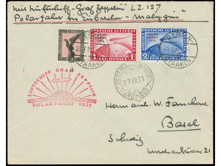1930, Polarfahrt, Auflieferung Friedrichshafen bis Malygin, Brief mit Polarfahrt 1 M. und 2 M. sowie Steinadler 1 M. nach Bas