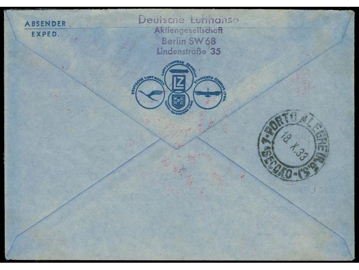 1933 Chicagofahrt: Anschlußflug ab Berlin: Brief mit u.a. Chicagofahrt 1 Rm. nach Brasilien, Marke oben minimal fleckig, sons