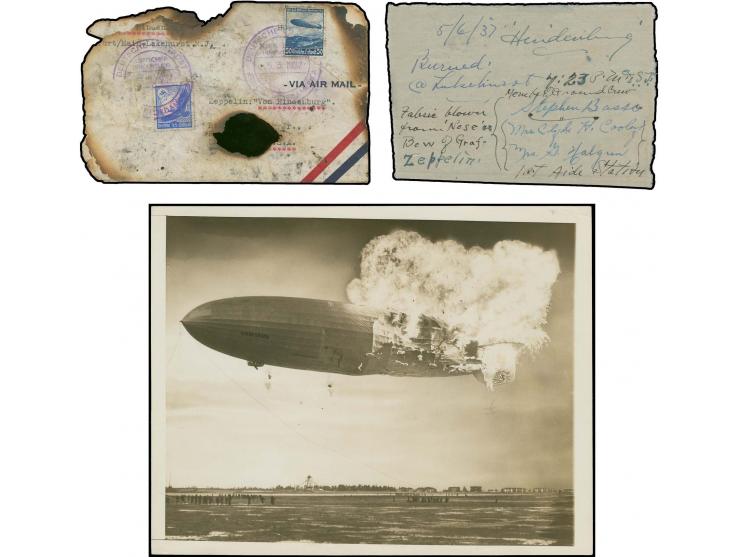 HINDENBURG (LZ129): 1937, 1. Nordamerikafahrt, die Unglücksfahrt, angebrannter Bordpost-Brief, die Adresse durch das Feuer fa