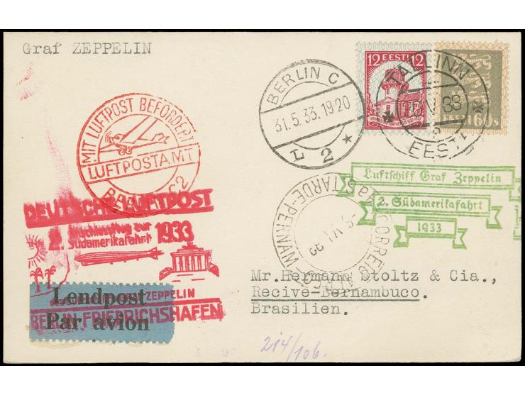 ESTLAND: 1933, 2. Südamerikafahrt mit Anschlußflug ab Berlin, gute Erhaltung