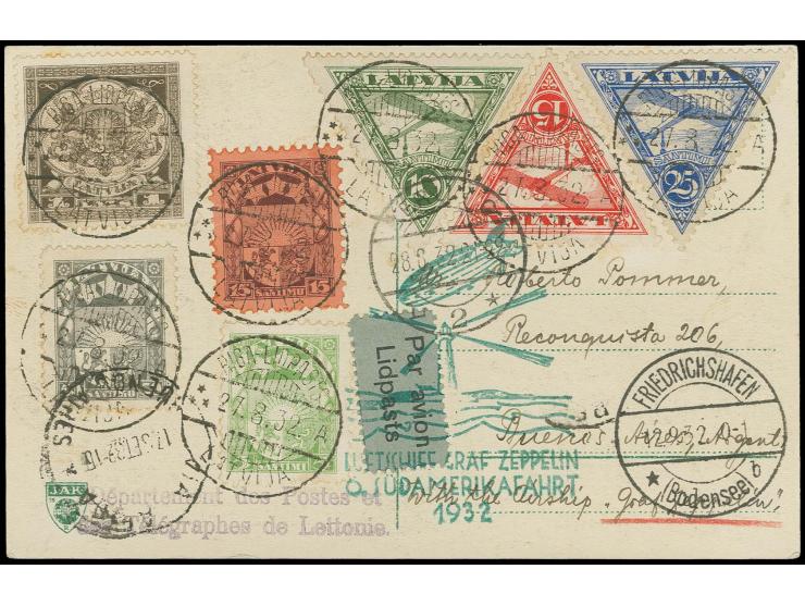 LETTLAND: 1932, 6. Südamerikafahrt, Ansichtskarte von Riga nach Buenos Aires, leicht stockig