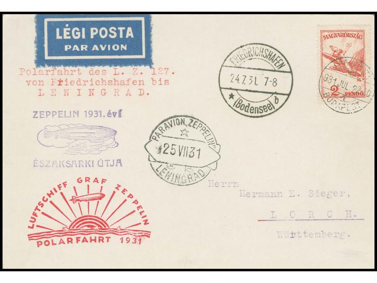 1931, Polarfahrt, Karte bis Leningrad mit vorderseitigem Ankunftsstempel, Kabinett