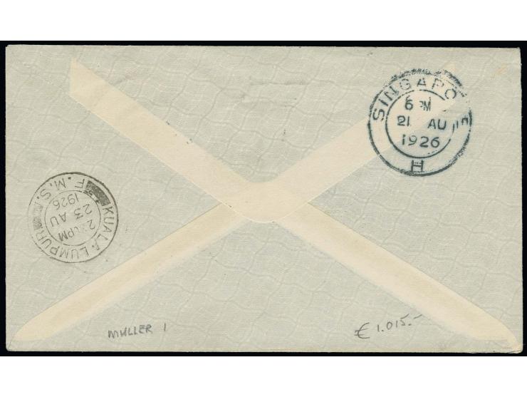 1926, First Airmail Flight Singapore - Kuala Lumpur, cover from "SINGAPORE 23 AU 1926" to Kuala Lumpur with adjacent straight