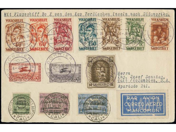 SAARLAND: 1931, Bordpost-Aufgabe vom 4.JUN., Brief mit u.a. kpl. Volkshilfesatz und rückseitiger portug. Frankatur mit Stempe