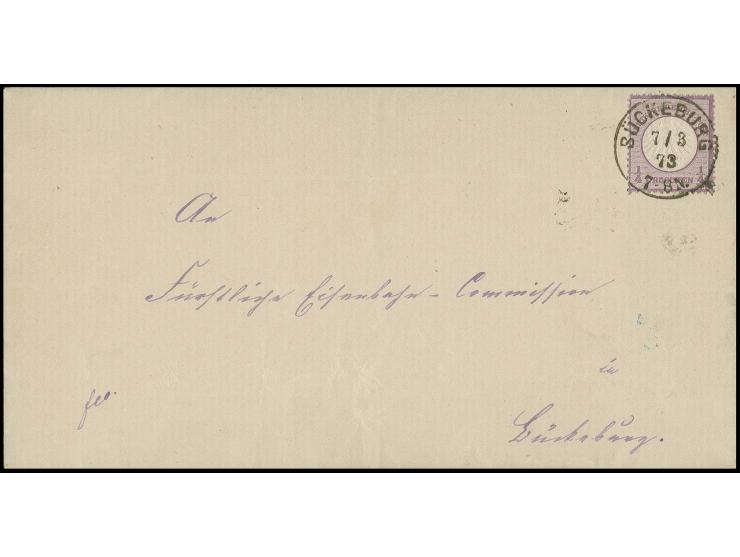 ¼ Gr. grauviolett mit EKr. "BÜCKEBURG 7/3 73" als seltene Einzelfrankatur auf Orts-Faltbrief , Kabinett, laut Fotoattest Somm