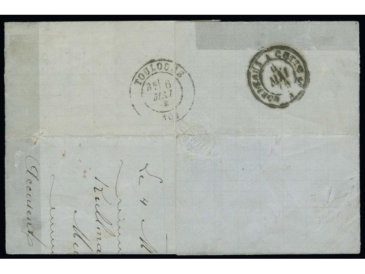  ¼ Gr. grauviolett und Großer Schild ¼ Gr. grauviolett, ½ Gr. orange und 2 Gr. grauultramarin mit Hufeisenstempel "MÜLHAUSEN 