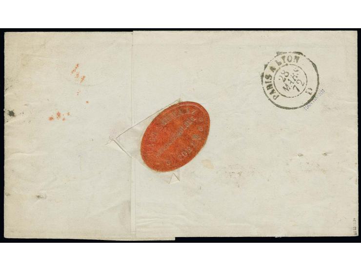  ½ Gr. rötlichorange und 1 Gr. karmin im sesselförmigen 3er-Block mit Preußen-DKr. "CÖLN BAHNHOF 27 3" (1872) auf Faltbrief n