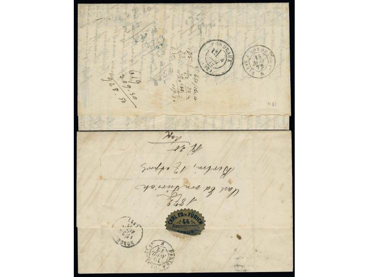  ½ Gr. rötlichorange (2), 1 Gr. rötlichkarmin (4) und 2 Gr. grauultramarin (2) mit EKr. "BERLIN POST-EXPED 13 11 5 72" auf Fa