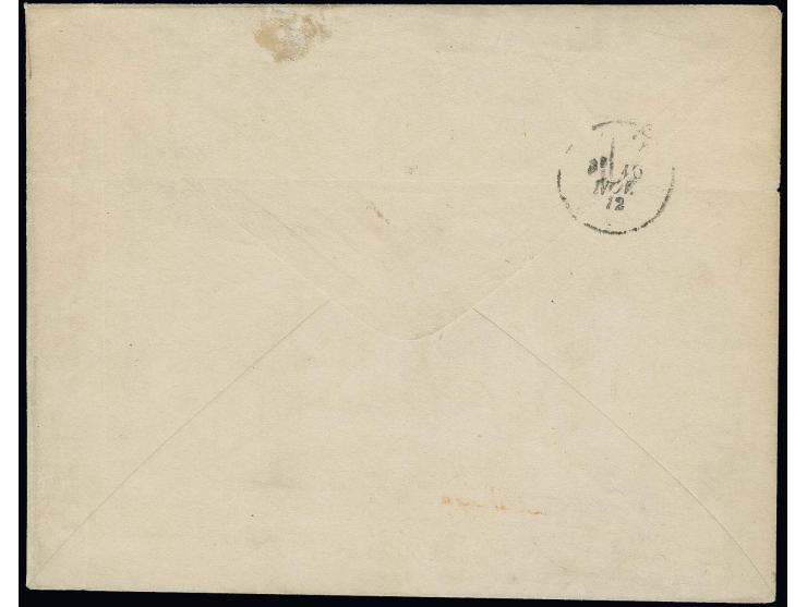  ½ Gr. rötlichorange, 1 Gr. karmin und Großer Schild 1 Gr. karmin mit EKr. "DELME 15 11 72" zusammen auf Brief nach Nancy, se
