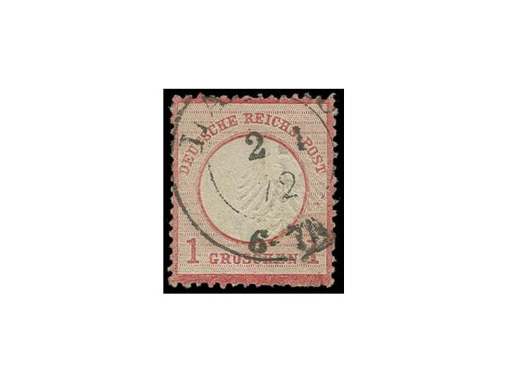 1 Gr. rötlichkarmin mit DKr. "LABIAU 2 1 72" mit ca. 3,5 mm nach rechts versetzter Prägung, unten teils kürzere Zähne, sonst 